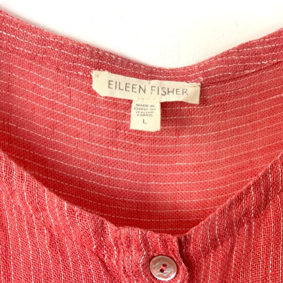 Eileen Fisher Linen 3/4 Sleeve Tunic Henley Shirt Striped Sz L - Picture 6 of 16